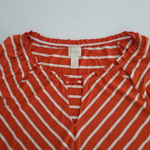 Chico's Size 16 Striped Peek-a-boo Peasant Top - Picture 8 of 10